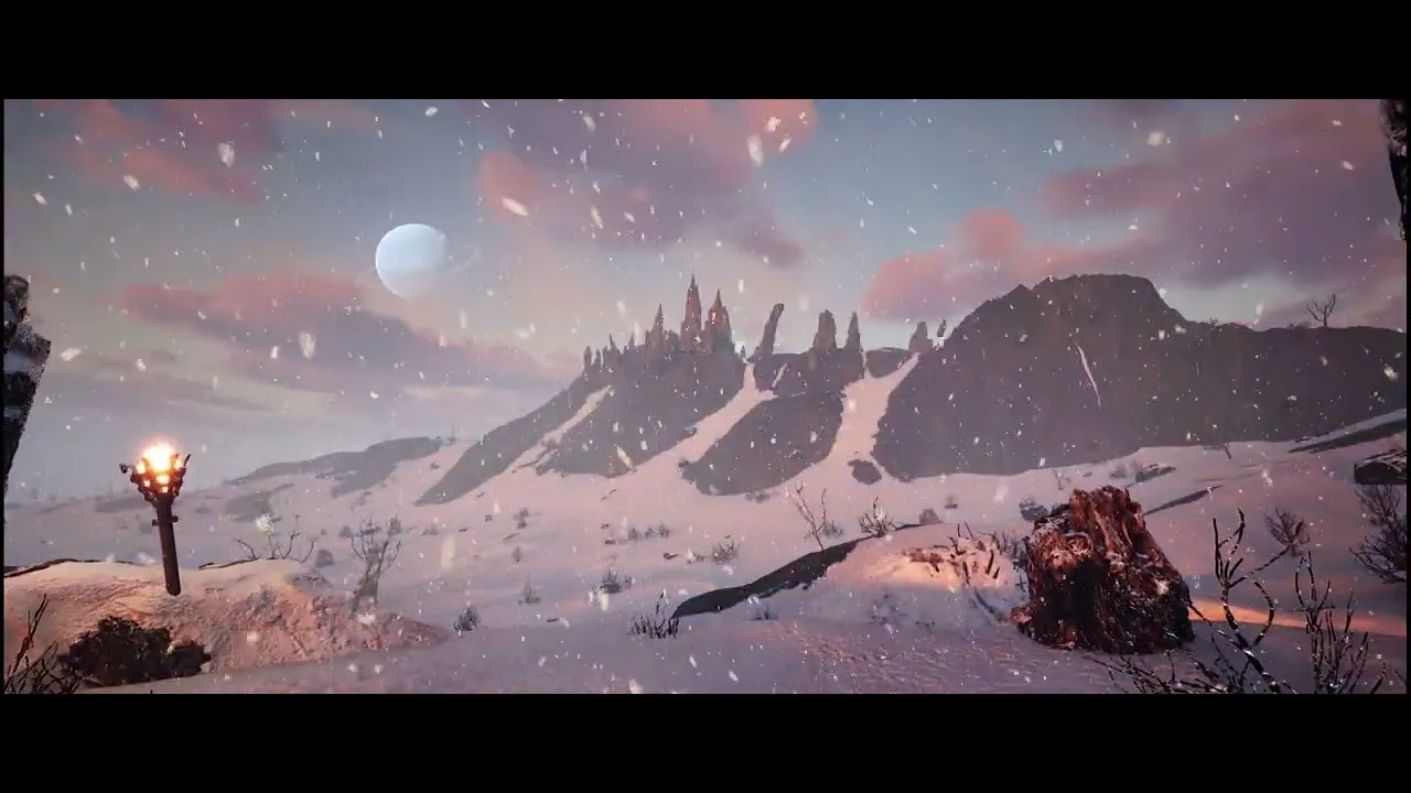 Snowy mountains rendered in real time in Unreal Engine 5